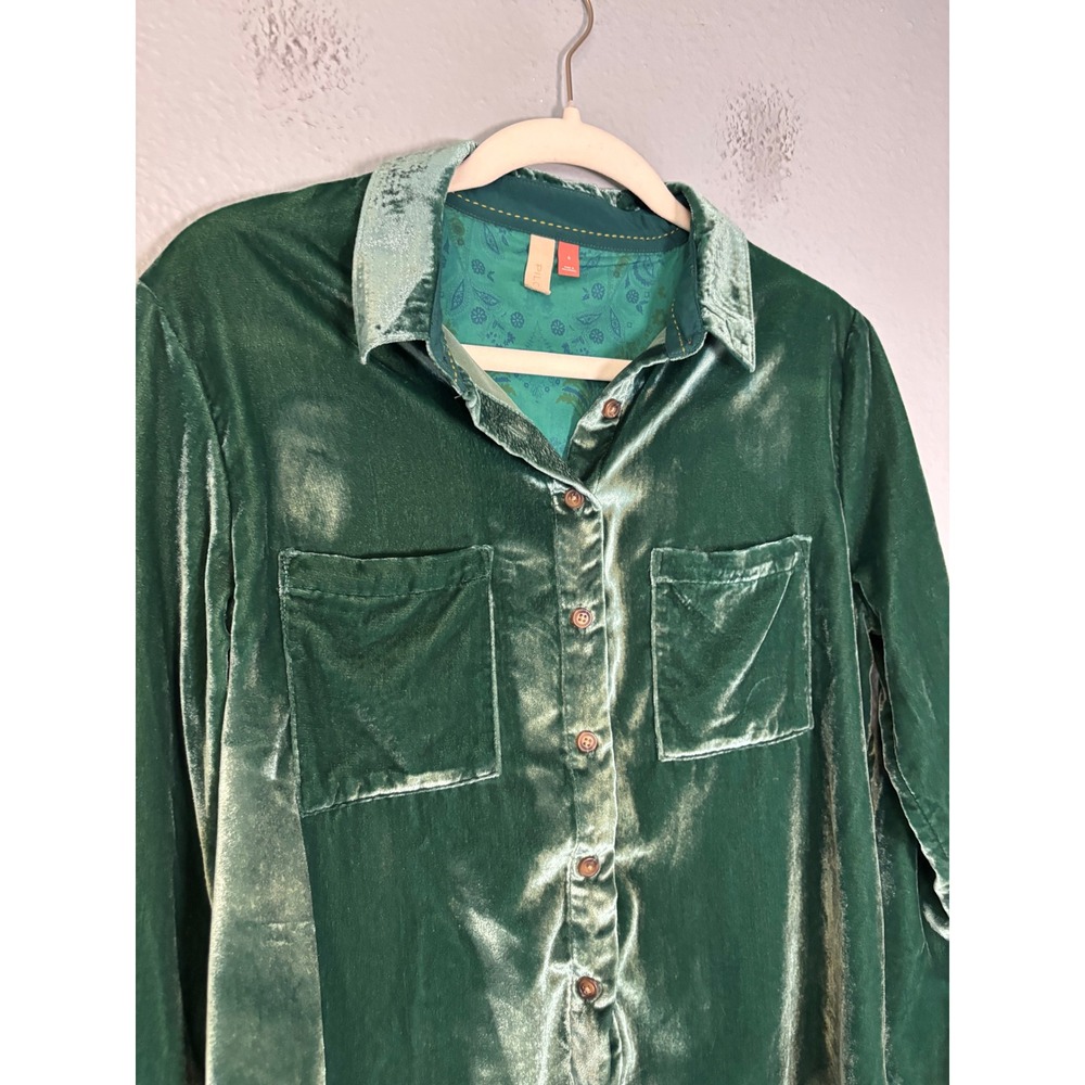 Pilcro Anthropologie Green Velvet Relaxed Button Down Hadley Shirt Small - Picture 5 of 10